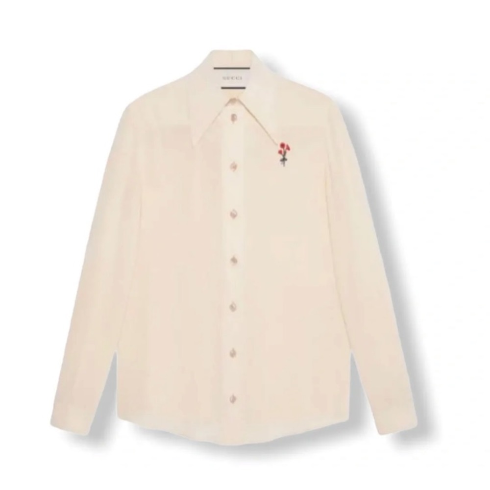 GUCCI SILK SHIRT WITH FLOWER IN OFF-WHITE